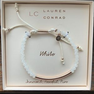 LC Lauren Conrad White Beaded Gold Tone Slider Pull Tie Bracelet